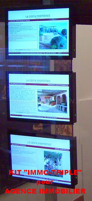 kit agence immobilier immo triple avec trois &eacute;crans lcd video player