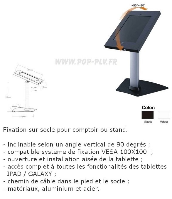 supports tablettes  Supports Ipad 2/3/4 et Galaxy 10,1 pouces fixation 3 650x800